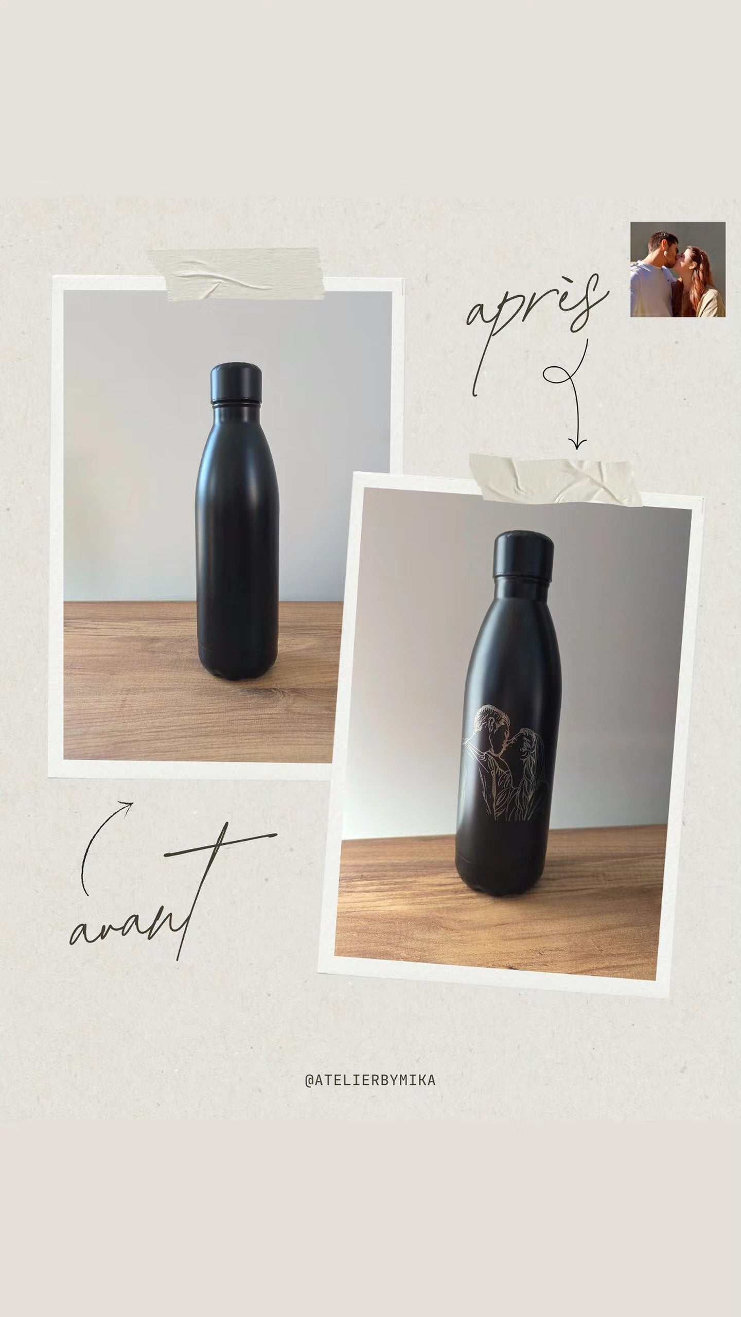 Bouteille unique, moment gravé, Bouteille en acier inoxydable 790 mL